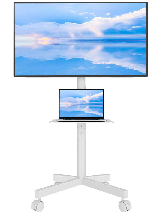 BONTEC Mobile TV Stand on Wheels, Free Standing TV Stand for 23-60 Inch LED LCD Plasma TVs, Rolling Floor TV Cart with Height Adjustable Laptop Shelf, Max VESA 400x400mm, Holds up to 25kg