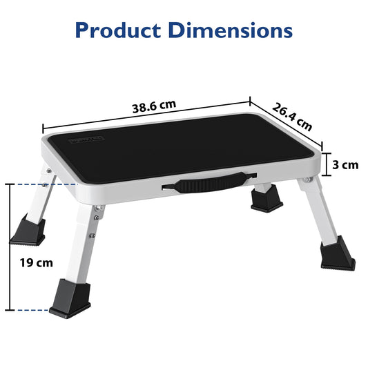 BONTEC Folding Step Stool, Metal Step Ladder up to 150kg, Non-Slip Platform for Adults & Children, Lightweight & Foldable, Portable Step for Kitchen, Bathroom, RV, Camping, Office, Living Room, White