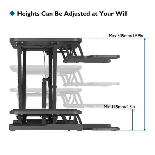 BONTEC Standing Desk Converter, 32in/80cm Height-Adjustable Dual Tier Workstation, Ergonomic Sit-Stand Desk Converter for PC Laptop Keyboard, Monitor Stand Compatible, Up to 15kg, Home Office