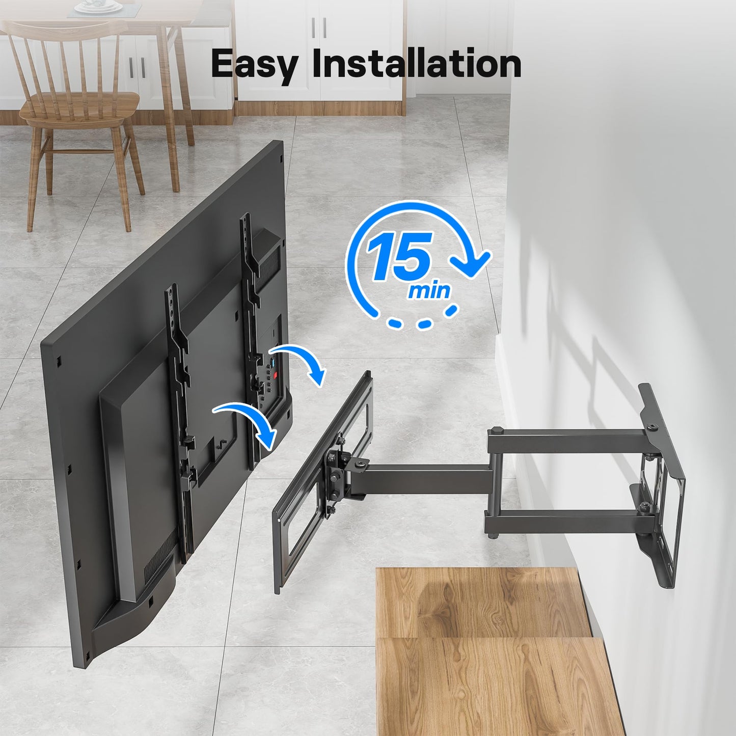 BONTEC TV Wall Bracket for 26-55 Inch, with Swivel, Tilt, and Extension from 80 to 500mm. Full Motion TV Wall Mount Capability of 40KG, Including HDMI Cable and Bubble Level, Max. VESA 400x400