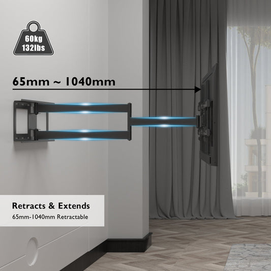 BONTEC TV Wall Bracket, Extra Long Articulating Arm for 32-75 Inch TVs, Full Motion TV Wall Mount, Tilt, Swivel, Rotate, Universal Wall Mount, Up to 60 kg, Max VESA 600x400mm, Space Saving