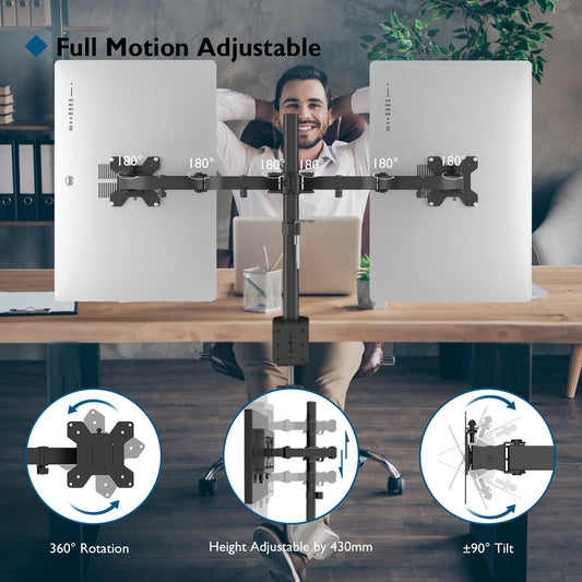 BONTEC Dual Monitor Arm Desk Mount for 13–27 Inch Computer Screens, VESA 75x75/100x100, Full Motion Adjustable Monitor Arm with 360° Rotation, Height Adjustable up to 430mm, Max 10kg per Arm
