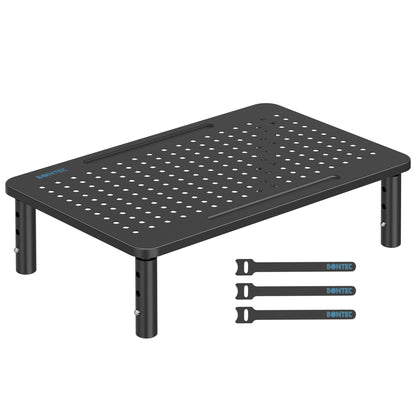 BONTEC Adjustable Monitor Stand, Ergonomic Metal Riser with 3 Height Levels (100/120/140mm), Ventilated Mesh Surface, Up to 20KG Weight Capacity, Cable Management, Laptop & Computer Monitor Riser