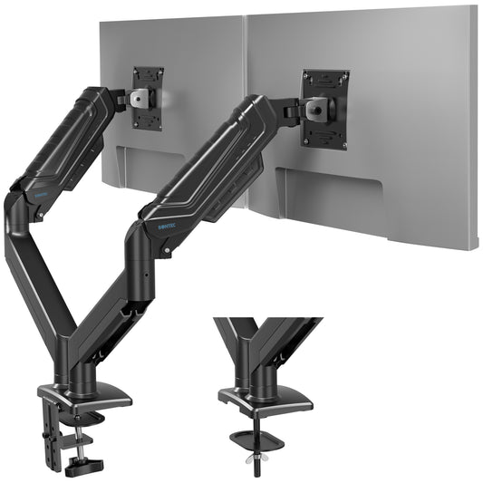BONTEC Dual Monitor Stand for 24-34 Inch Screens, Adjustable Gas Spring Monitor Arm Desk Mount, Full Motion Adjustment, VESA 75x75 100x100, C Clamp, Ergonomic for Office or Gaming, Cable Management