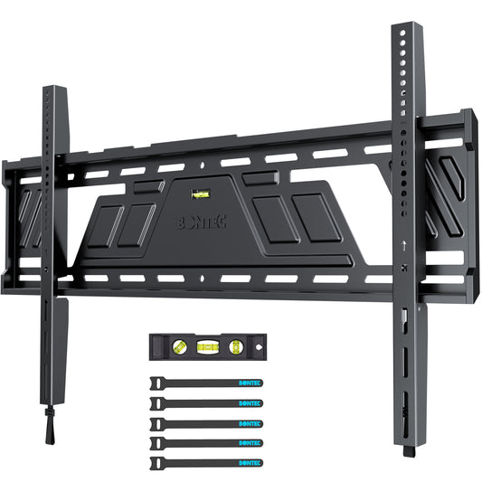 BONTEC Fixed TV Wall Bracket for 43 to 100 Inch Flat and Curved TVs, Ultra Slim 23 mm Low Profile, Heavy Duty 100 kg Load Capacity, Max VESA 800x600mm, Single Piece Plate, Clean Flush Fit Design