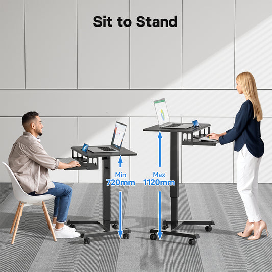 BONTEC 65×45cm Two-Tier Mobile Computer Workstation, Height Adjustable Desk with 4 Rolling Castors, Laptop Stand on Wheels, Portable Side Table for Home Office, Living Room, Bedroom
