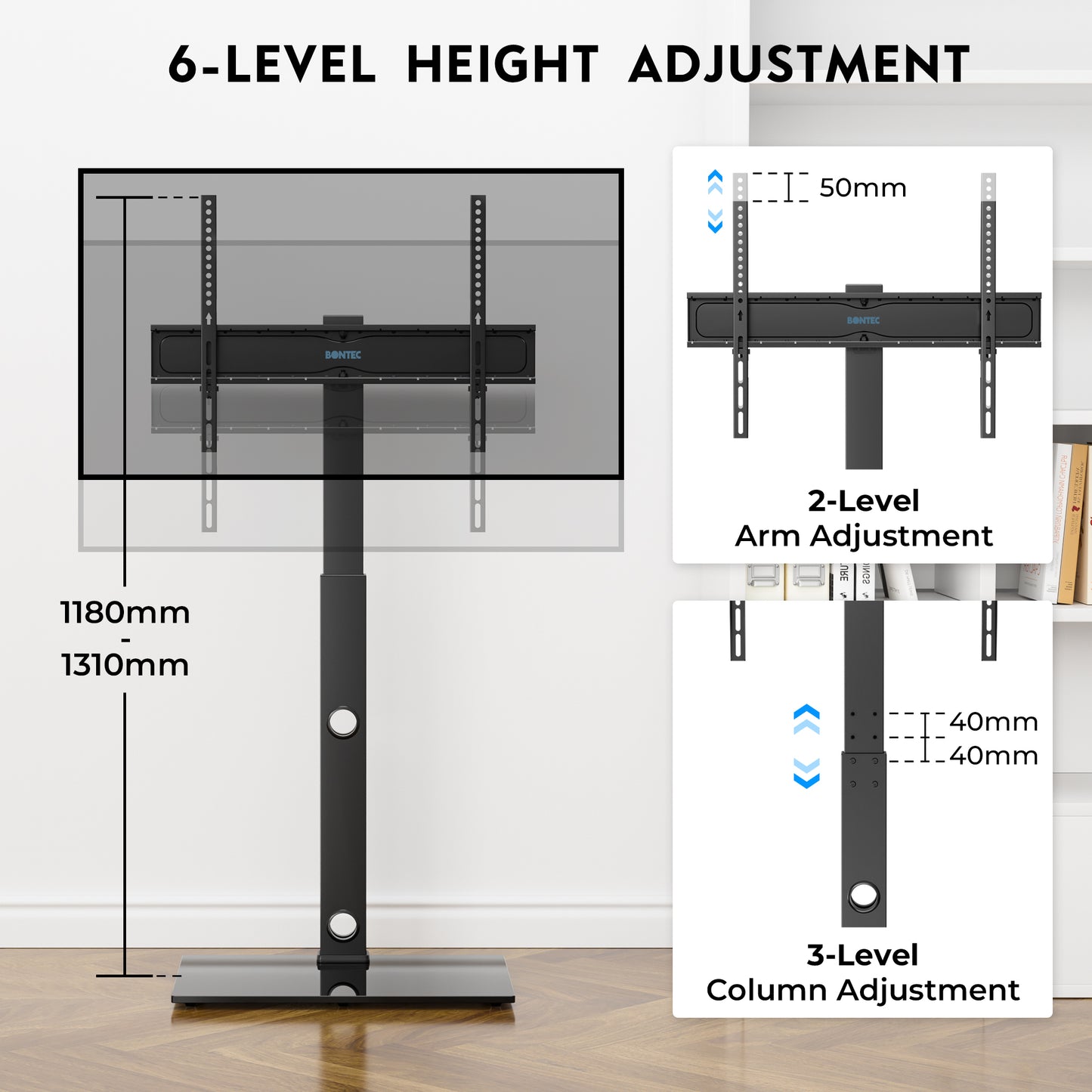BONTEC TV Floor Stand for 30-70 Inch LED LCD OLED Flat Curved TVs, Height Adjustable Tall Swivel Standing TV Stand, Universal Freestanding Floor Standing TV Stand Base up to 40kg, Max VESA 600x400mm