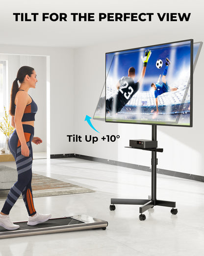 BONTEC Mobile TV Stand on Wheels, Rolling TV Cart with Media Shelf, TV Mount Stand with Tilt, 2-Level Height Adjustable Low-Profile Design for 23–60in LED/LCD/OLED TVs, Holds 40kg, Max VESA 400x400mm