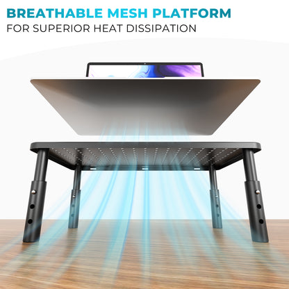 BONTEC Adjustable Monitor Stand, Ergonomic Metal Riser with 3 Height Levels (100/120/140mm), Ventilated Mesh Surface, Up to 20KG Weight Capacity, Cable Management, Laptop & Computer Monitor Riser