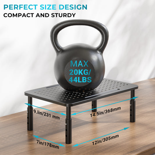 BONTEC Adjustable Monitor Stand, Ergonomic Metal Riser with 3 Height Levels (100/120/140mm), Ventilated Mesh Surface, Up to 20KG Weight Capacity, Cable Management, Laptop & Computer Monitor Riser