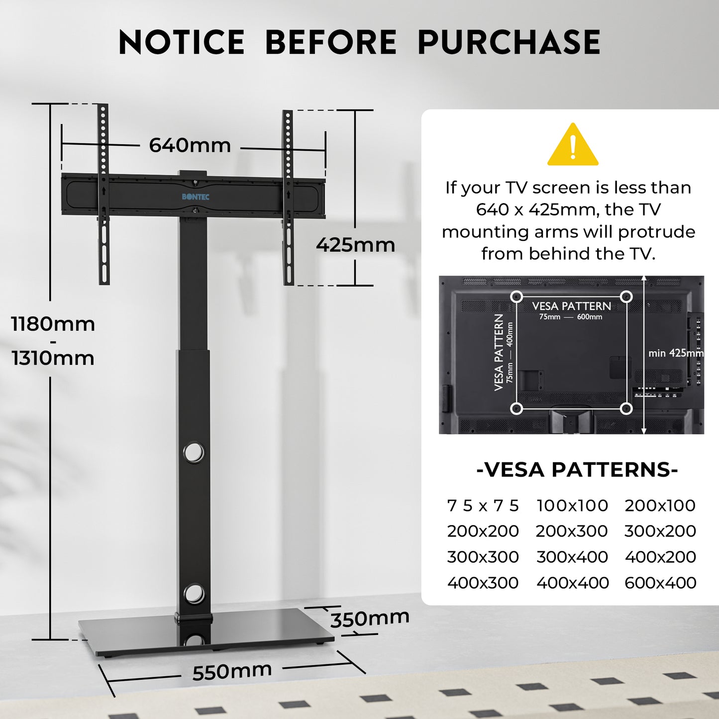BONTEC TV Floor Stand for 30-70 Inch LED LCD OLED Flat Curved TVs, Height Adjustable Tall Swivel Standing TV Stand, Universal Freestanding Floor Standing TV Stand Base up to 40kg, Max VESA 600x400mm