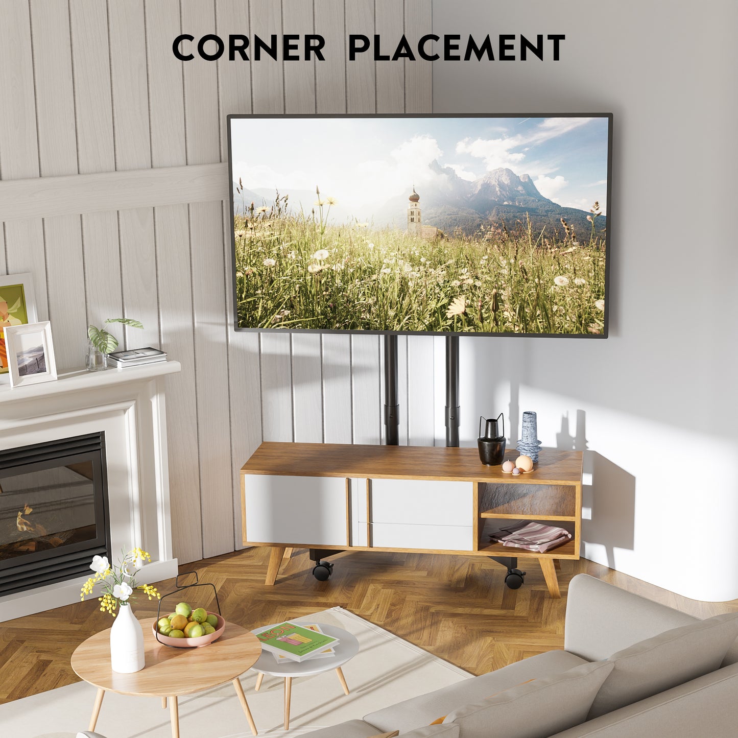 BONTEC Rolling TV Stand for 32-75 inch TVs, Mobile TV Cart with Lockable Wheels, Height Adjustable, Max VESA 400x400mm, Portable TV Stand on Wheels with Cable Management, TV Floor Stand, Black