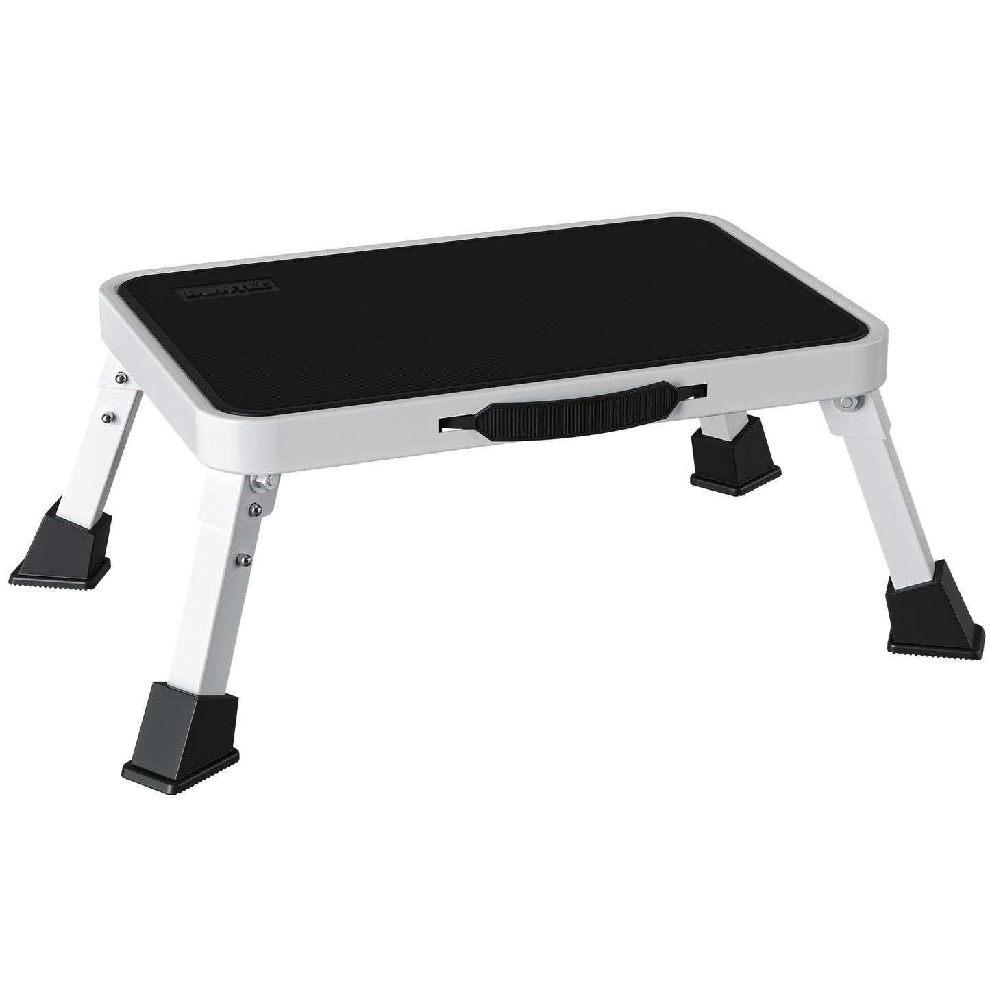 BONTEC Folding Step Stool, Metal Step Ladder up to 150kg, Non-Slip Platform for Adults & Children, Lightweight & Foldable, Portable Step for Kitchen, Bathroom, RV, Camping, Office, Living Room, White