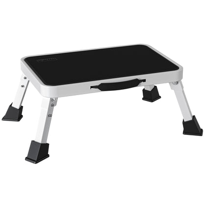 BONTEC Folding Step Stool, Metal Step Ladder up to 150kg, Non-Slip Platform for Adults & Children, Lightweight & Foldable, Portable Step for Kitchen, Bathroom, RV, Camping, Office, Living Room, White