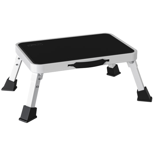 BONTEC Folding Step Stool, Metal Step Ladder up to 150kg, Non-Slip Platform for Adults & Children, Lightweight & Foldable, Portable Step for Kitchen, Bathroom, RV, Camping, Office, Living Room, White