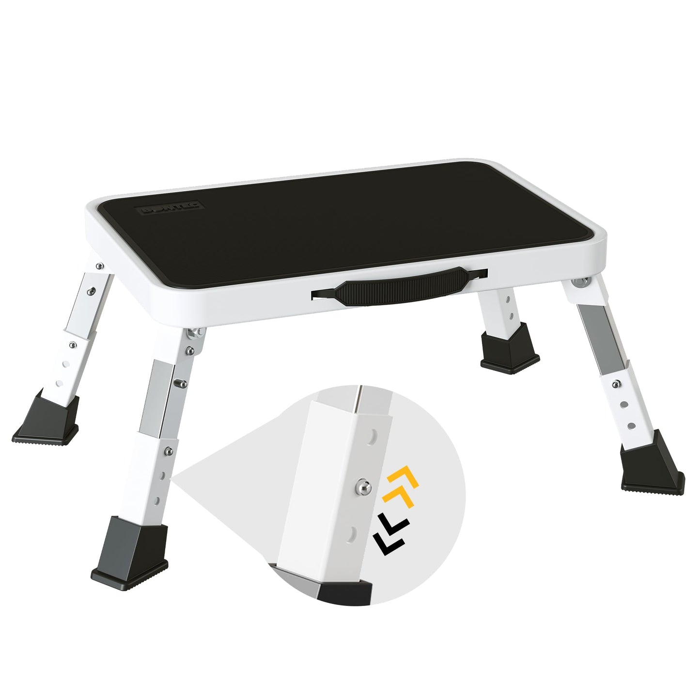 BONTEC Folding Step Stool, Metal Step Ladder up to 150kg, Non-Slip Platform for Adults & Children, Lightweight & Foldable, Portable Step for Kitchen, Bathroom, RV, Camping, Office, Living Room, White