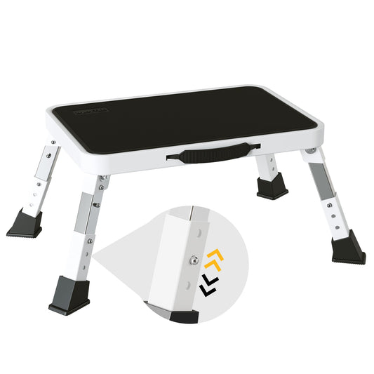 BONTEC Folding Step Stool, Metal Step Ladder up to 150kg, Non-Slip Platform for Adults & Children, Lightweight & Foldable, Portable Step for Kitchen, Bathroom, RV, Camping, Office, Living Room, White