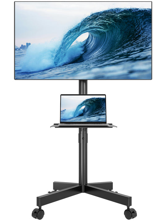 BONTEC Mobile TV Stand on Wheels, Free Standing TV Stand for 23-60 Inch LED LCD Plasma TVs, Rolling Floor TV Cart with Height Adjustable Laptop Shelf, Max VESA 400x400mm, Holds up to 25kg