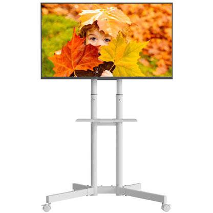 BONTEC Mobile TV Stand on Wheels, Rolling TV Cart with Locking Wheels for 32-85” LED, LCD, OLED Flat & Curved TVs, Tilt, Height Adjustable, Max VESA 600x400mm, 55kg Capacity, Laptop Shelf