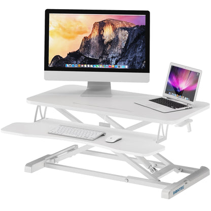 BONTEC Standing Desk Converter, 32in/80cm Height-Adjustable Dual Tier Workstation, Ergonomic Sit-Stand Desk Converter for PC Laptop Keyboard, Monitor Stand Compatible, Up to 15kg, Home Office