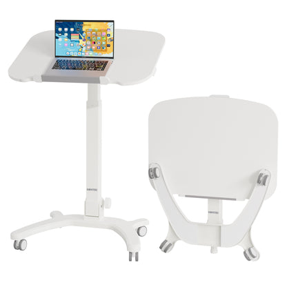 BONTEC Foldable Ergonomic Computer Workstation with Rolling Castors, Height Adjustable Standing Desk, Eco-Friendly Laptop Stand on Wheels, Portable Desk for Home Office, Bedroom, Medical Use, 65x50cm