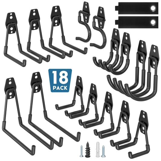 BONTEC Heavy Duty Black Garage Storage Hook, Steel Wall Mount with Anti-Slip Coating, Holds 211kg Brick 502kg Drywall, U J S Designs for Tool Storage, Bike Hook, Ladder Mount, Easy Install