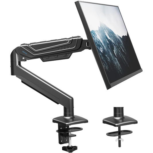 BONTEC Single Monitor Arm Desk Mount for 24-38 Inch Flat or Curved Screens, Gas Spring Adjustable 12kg Heavy Duty Monitor Arm with Tilt Swivel Rotation, VESA 75x75/100x100 mm, Cable Management System