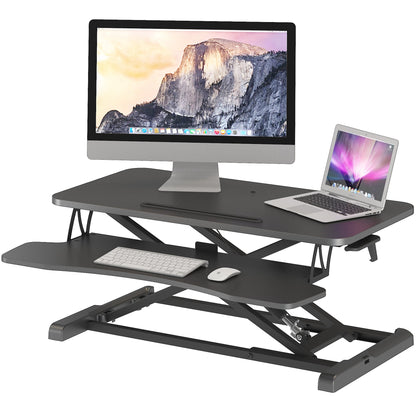 BONTEC Standing Desk Converter, 32in/80cm Height-Adjustable Dual Tier Workstation, Ergonomic Sit-Stand Desk Converter for PC Laptop Keyboard, Monitor Stand Compatible, Up to 15kg, Home Office