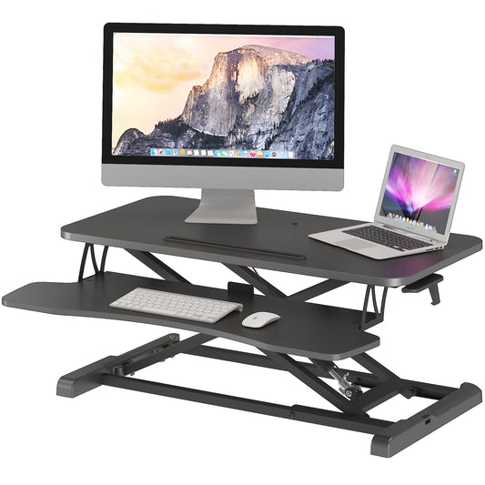 BONTEC Standing Desk Converter, 32in/80cm Height-Adjustable Dual Tier Workstation, Ergonomic Sit-Stand Desk Converter for PC Laptop Keyboard, Monitor Stand Compatible, Up to 15kg, Home Office