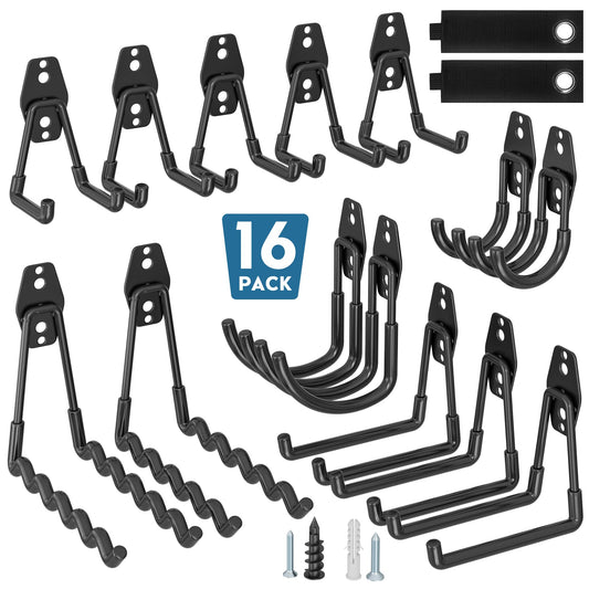 BONTEC Heavy Duty Black Garage Storage Hook, Steel Wall Mount with Anti-Slip Coating, Holds 211kg Brick 502kg Drywall, U J S Designs for Tool Storage, Bike Hook, Ladder Mount, Easy Install