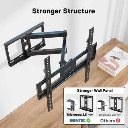 BONTEC TV Wall Bracket for 26-55 Inch, with Swivel, Tilt, and Extension from 80 to 500mm. Full Motion TV Wall Mount Capability of 40KG, Including HDMI Cable and Bubble Level, Max. VESA 400x400