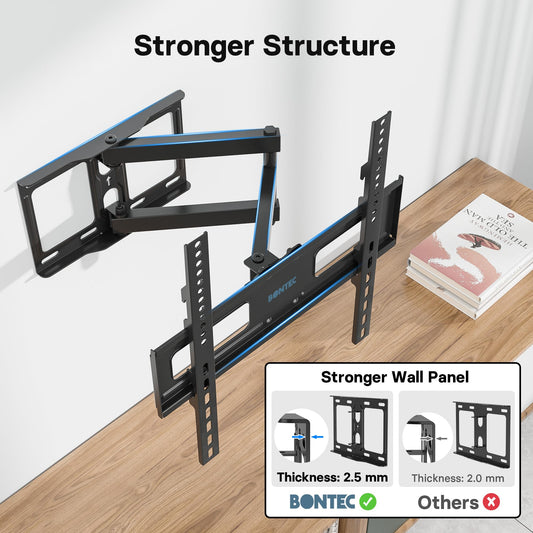 BONTEC TV Wall Bracket for 26-60 Inch, with Swivel, Tilt, and Extension from 80 to 500mm. Full Motion TV Wall Mount Capability of 40KG, Max. VESA 400x400, Perfect for Corner Mounting