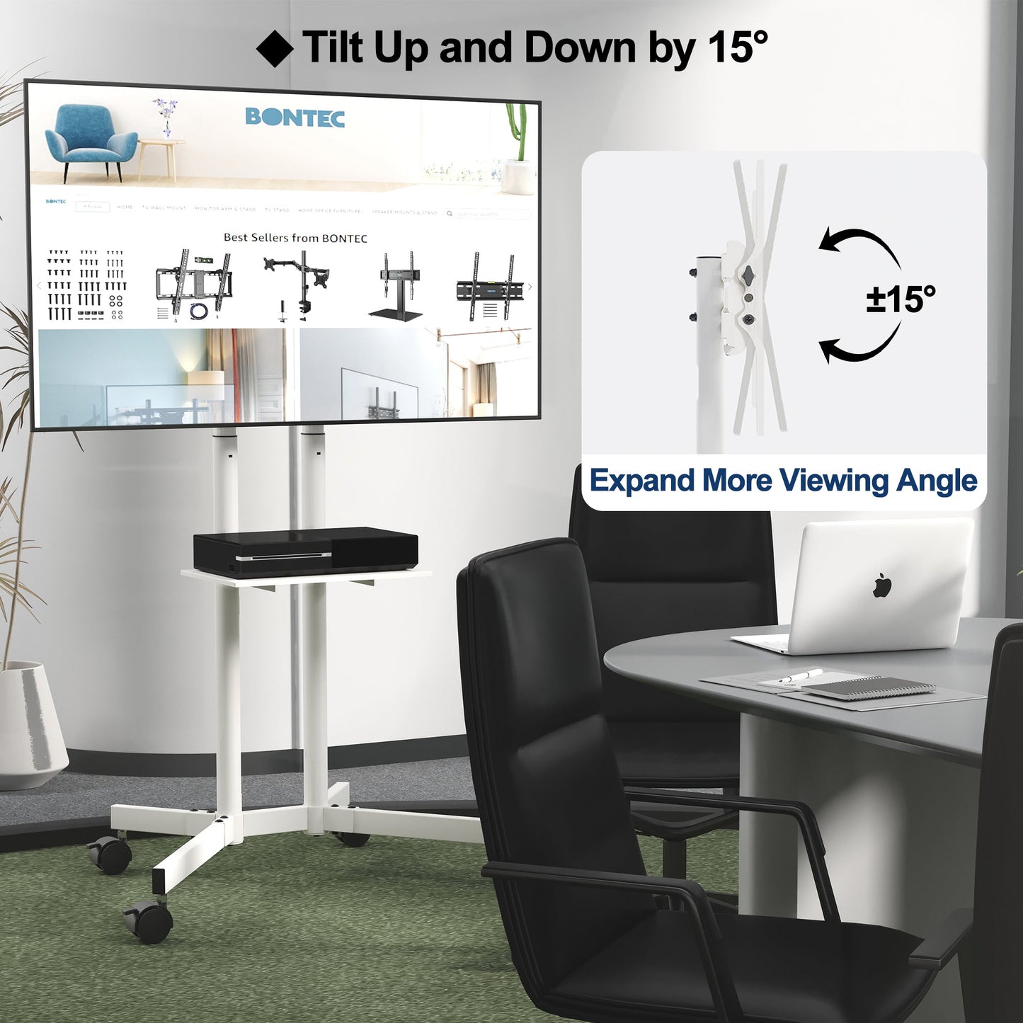 BONTEC Mobile TV Stand on Wheels for 32-85 inch LCD LED OLED Flat Curved TVs