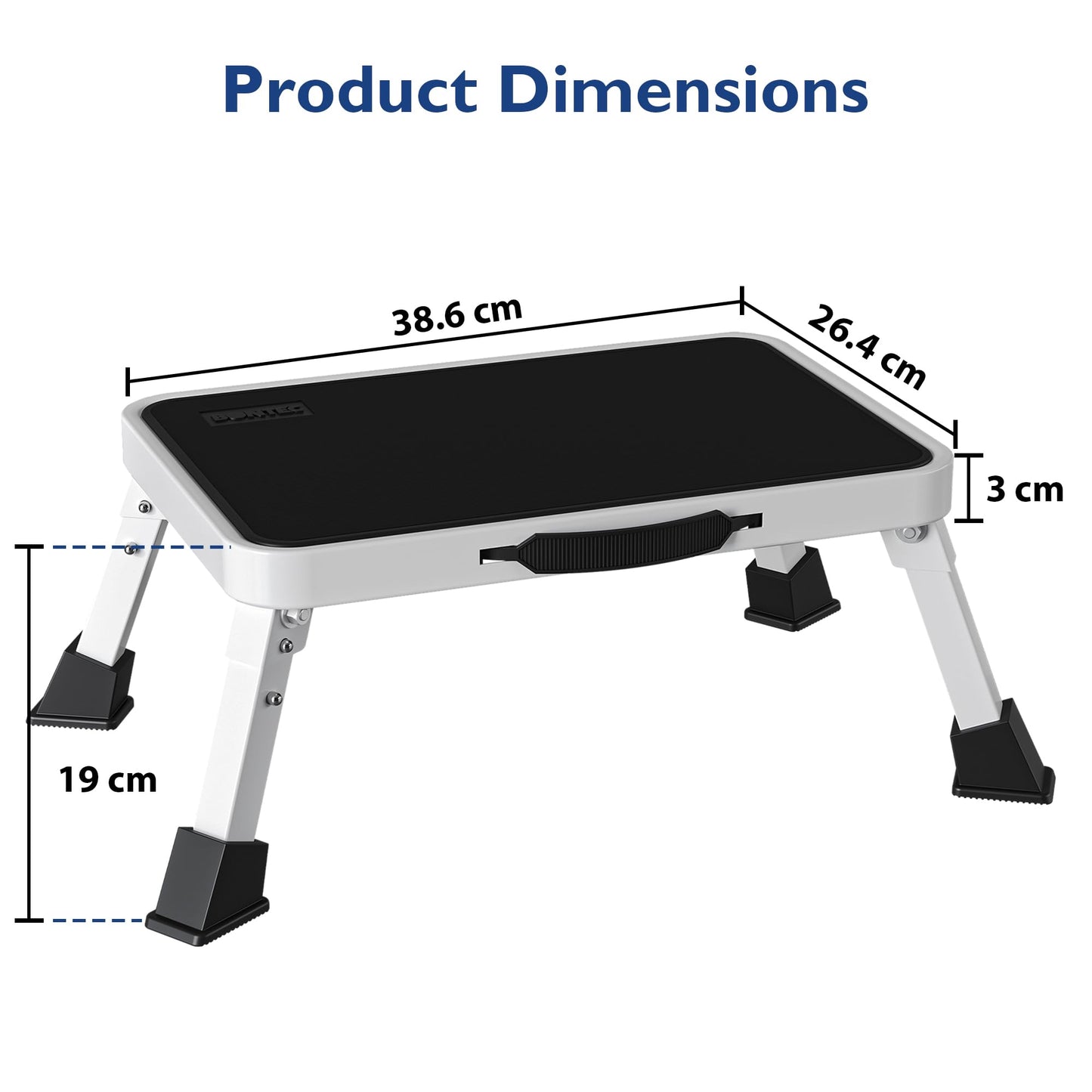 BONTEC Folding Step Stool, Metal Step Ladder up to 150kg, Non-Slip Platform for Adults & Children, Lightweight & Foldable, Portable Step for Kitchen, Bathroom, RV, Camping, Office, Living Room, White
