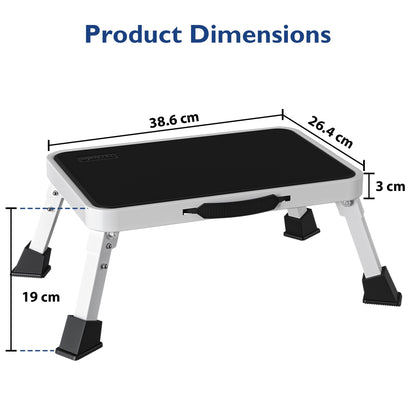 BONTEC Folding Step Stool, Metal Step Ladder up to 150kg, Non-Slip Platform for Adults & Children, Lightweight & Foldable, Portable Step for Kitchen, Bathroom, RV, Camping, Office, Living Room, White