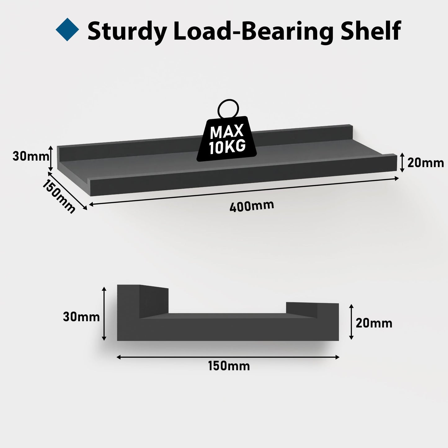 BONTEC Floating Shelves Set of 2, Wood Shelves with Lip, 40cm Wall Mounted Bathroom Shelves for Bathroom, Bedroom, Living Room and Kitchen Wall Organizer up to 10kg