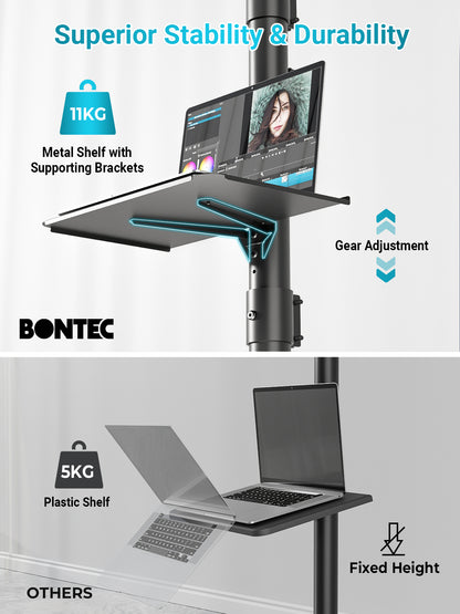 BONTEC Mobile TV Stand on Wheels, Free Standing TV Stand for 23-60 Inch LED LCD Plasma TVs, Rolling Floor TV Cart with Height Adjustable Laptop Shelf, Max VESA 400x400mm, Holds up to 25kg