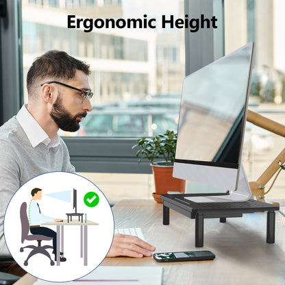 BONTEC Monitor Stand with Drawer, 3 Height Adjustable Monitor Riser for Desk, Mesh Platform for Laptop, Computer, iMac, Printer up to 20KG, Desk Organizer with Cable Ties Included