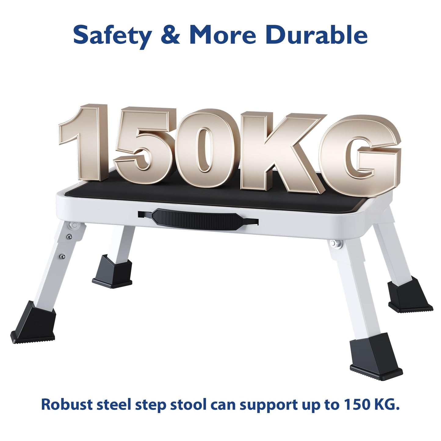BONTEC Folding Step Stool, Metal Step Ladder up to 150kg, Non-Slip Platform for Adults & Children, Lightweight & Foldable, Portable Step for Kitchen, Bathroom, RV, Camping, Office, Living Room, White