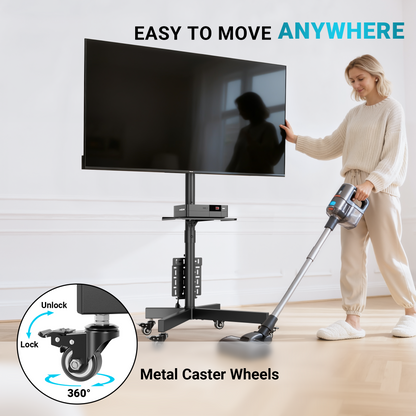 BONTEC Mobile TV Stand with Pegboard Storage for 23–60 Inch TVs, Height Adjustable Mobile TV Cart with Tilt Mount, Holds 40kg, Max VESA 400x400mm, Lockable Metal Wheels, Metal Shelf & Cable Management