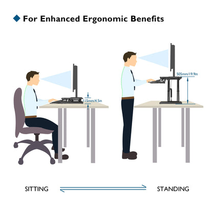 BONTEC Standing Desk Converter, 32in/80cm Height-Adjustable Dual Tier Workstation, Ergonomic Sit-Stand Desk Converter for PC Laptop Keyboard, Monitor Stand Compatible, Up to 15kg, Home Office