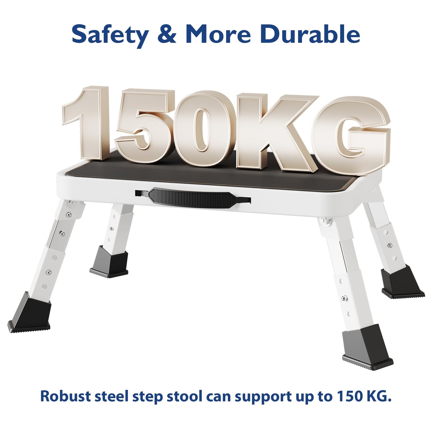 BONTEC Folding Step Stool, Metal Step Ladder up to 150kg, Non-Slip Platform for Adults & Children, Lightweight & Foldable, Portable Step for Kitchen, Bathroom, RV, Camping, Office, Living Room, White