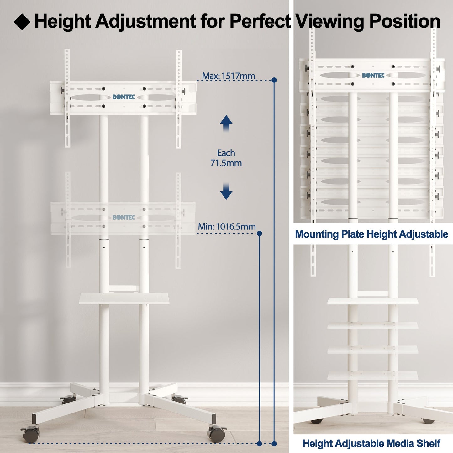 BONTEC Mobile TV Stand on Wheels for 32-85 inch LCD LED OLED Flat Curved TVs
