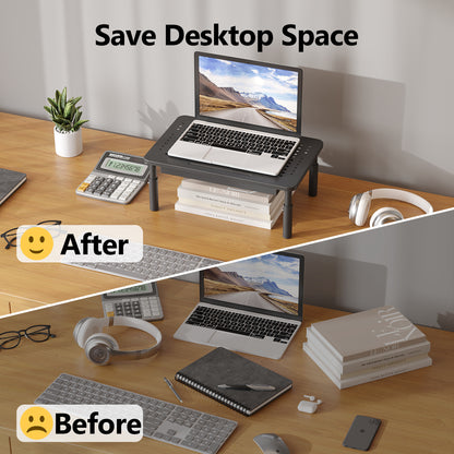 BONTEC Monitor Stand with Drawer, 3 Height Adjustable Monitor Riser for Desk, Mesh Platform for Laptop, Computer, iMac, Printer up to 20KG, Desk Organizer with Cable Ties Included