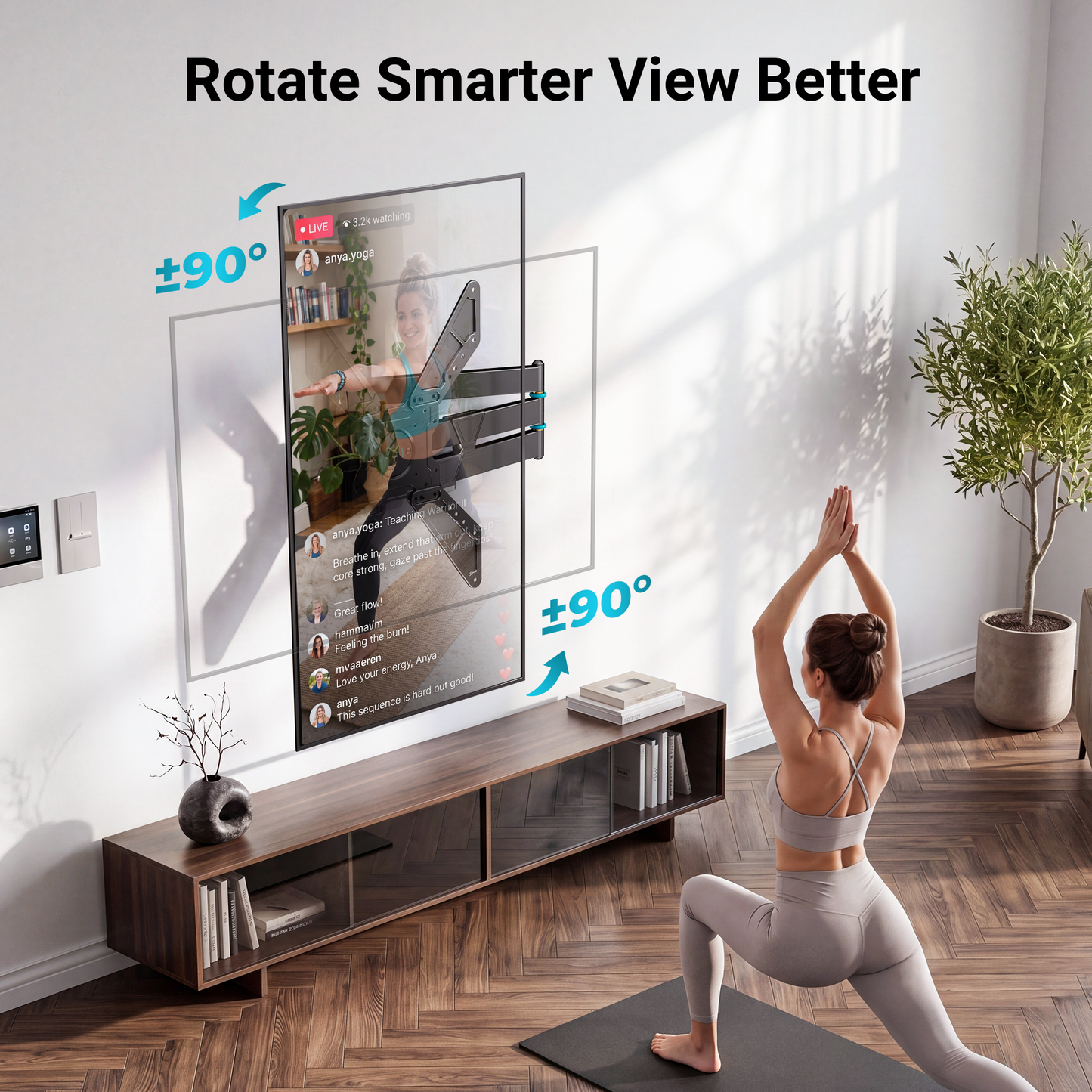 BONTEC Universal Full Motion TV Wall Bracket for 32 to 75 Inch Smart TVs, 838mm Extra Long Arm Corner Mount, Landscape to Portrait Rotation, Swivel and Tilt, 50kg Load Capacity, Max VESA 600x400 mm