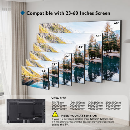 BONTEC Ultra Slim TV Wall Bracket, Tilting TV Wall Mount for 23-60 Inch Flat and Curved TVs, Low Profile Wall Mount 30mm from Wall, Universal TV Mount Holds 45kg, Max VESA 400x400mm, Secure Lock