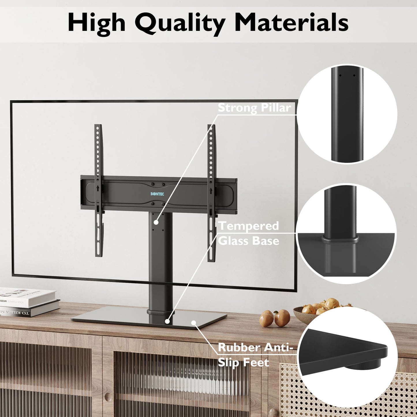 BONTEC Universal Table Top Pedestal TV Stand with Bracket for 26”-55” LCD/LED/Plasma TVs
