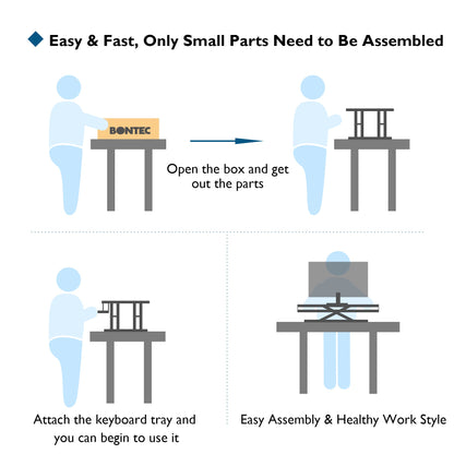 BONTEC Standing Desk Converter, 32in/80cm Height-Adjustable Dual Tier Workstation, Ergonomic Sit-Stand Desk Converter for PC Laptop Keyboard, Monitor Stand Compatible, Up to 15kg, Home Office