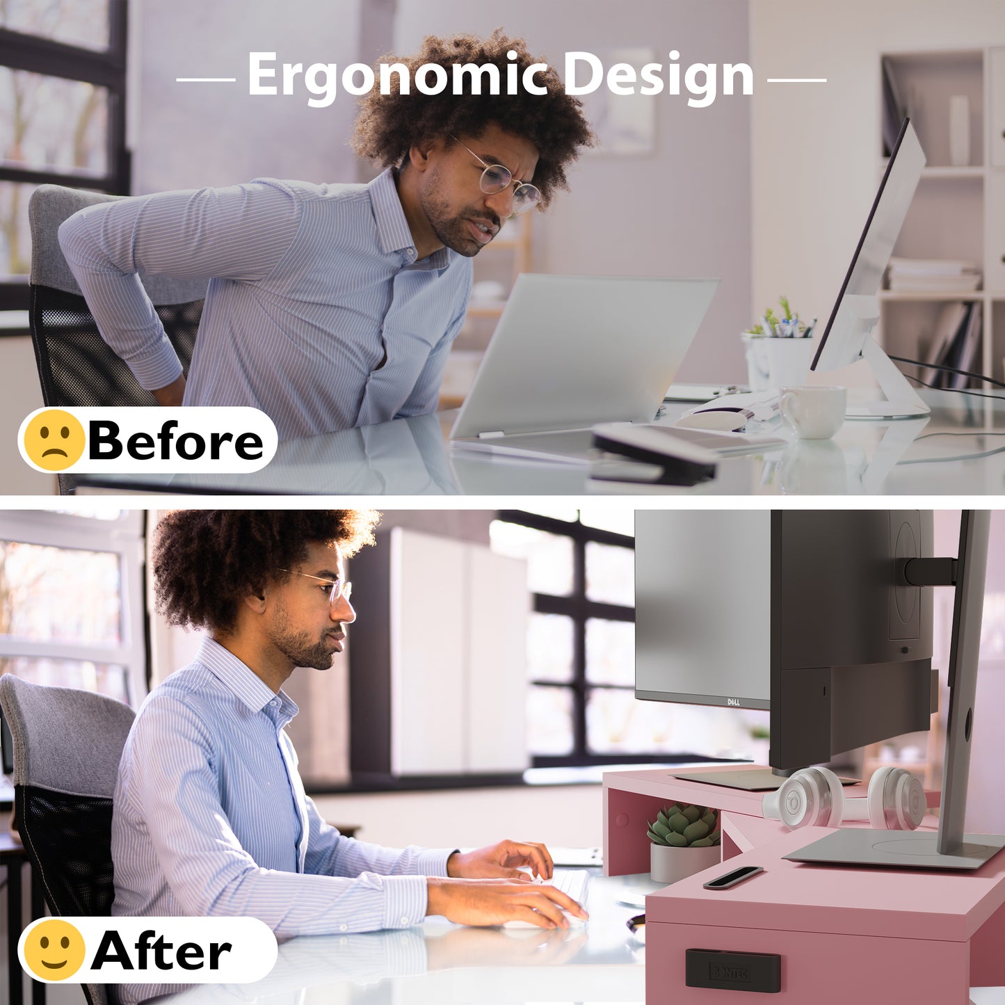 BONTEC Dual Monitor Stand Riser, Adjustable Length & Angle, Ergonomic Desk Organizer with Smartphone Holder, Extra Storage & Cable Management, Wooden Monitor Riser for Laptop, Printer & Monitor