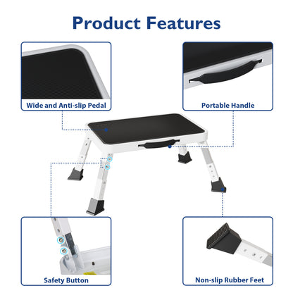 BONTEC Folding Step Stool, Metal Step Ladder up to 150kg, Non-Slip Platform for Adults & Children, Lightweight & Foldable, Portable Step for Kitchen, Bathroom, RV, Camping, Office, Living Room, White